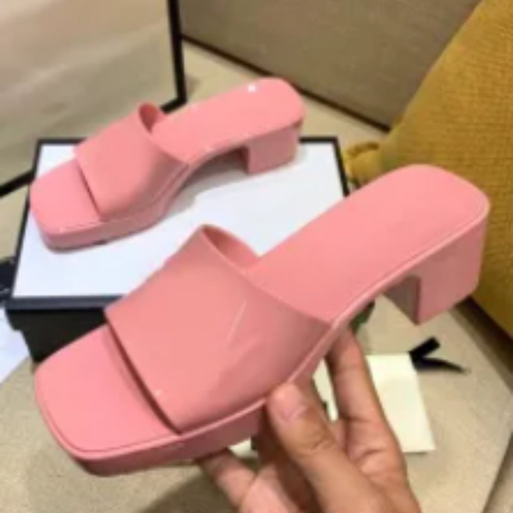 Pink Block Heel PVC Mules